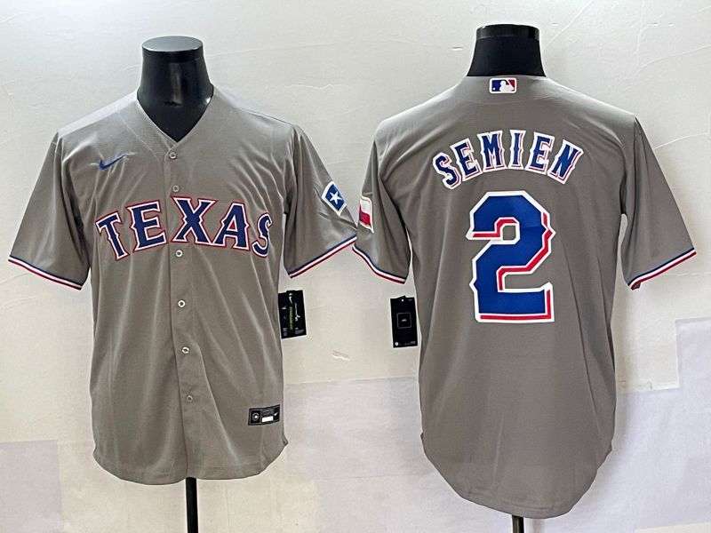 Men 2025 Texas Rangers 2 Semien Grey Game Nike MLB Jersey style 1